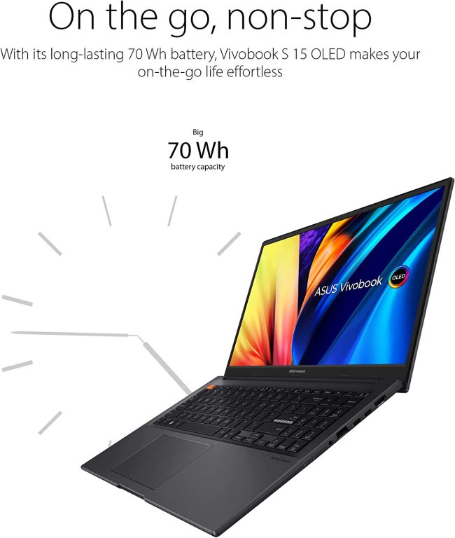 ASUS VivoBook S 15 OLED Slim Laptop, 15.6â€ FHD OLED Display, Intel Evo Platform, Intel Core i7-12700H CPU, 16GB RAM, 1TB SSD, Windows 11 Home, Indie Black, K3502ZA-ES76