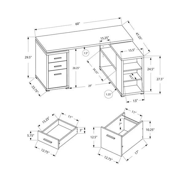 Monarch L Shaped Contemporary Home Office Computer Desk with Drawers, White