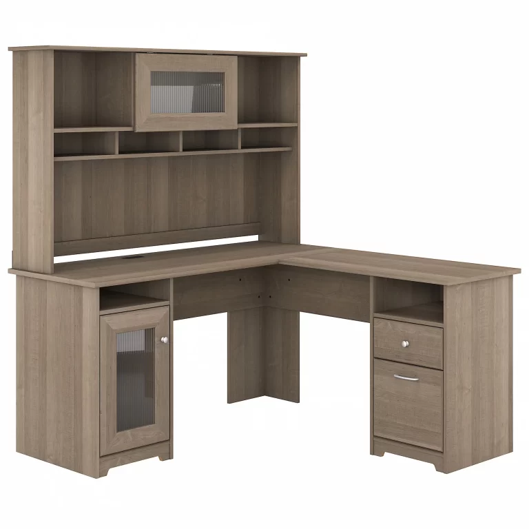 Cabot Modern 60 W L Desk with Hutch, includes 1 File Drawer, 1 Box Drawer and Storage in Ash Gray