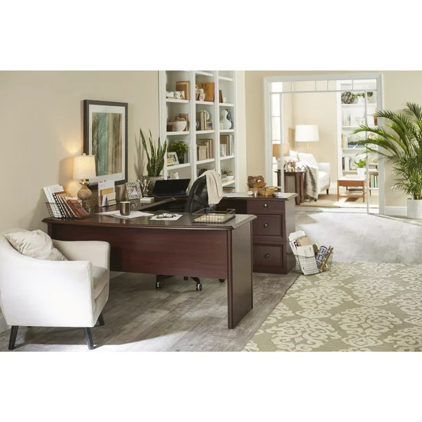 Realspace® Broadstreet 65″W U-Shaped Executive Desk, Cherry
