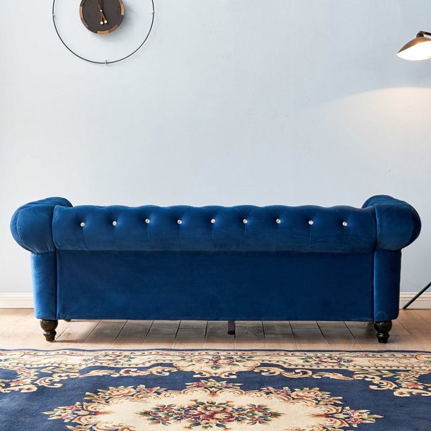 80 Inch Width Couch for Living Room, Velvet Surface, Mid-Century Modern Chesterfield Design Sofa