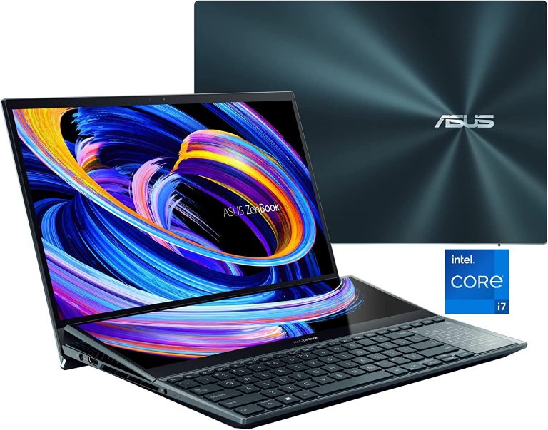 ASUS ZenBook Pro Duo 15 UX582 Laptop, 15.6â€ OLED 4K Touch Display, i7-12700H, 16GB, 1TB, GeForce RTX 3060, ScreenPad Plus, Windows 11 Home, Celestial Blue, UX582ZM-AS76T