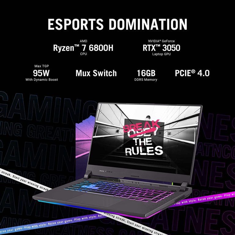 ASUS ROG Strix G15 (2022) Gaming Laptop, 15.6″ 300Hz IPS FHD Display, NVIDIA GeForce RTX 3050, AMD Ryzen 7 6800H, 16GB DDR5, 1TB SSD, RGB Keyboard, Windows 11 Home, G513RC-IS74,Gray