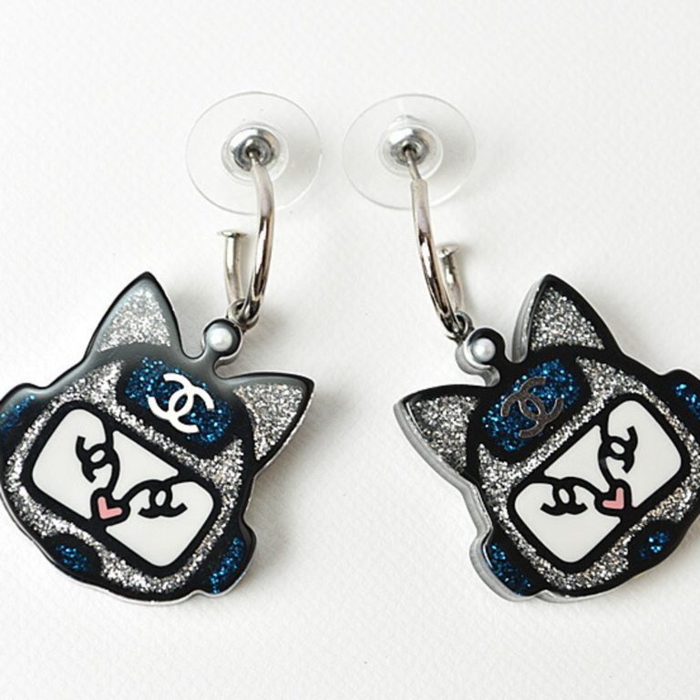 Authenticated Used Chanel earrings CHANEL accessories cat robot swing blue silver