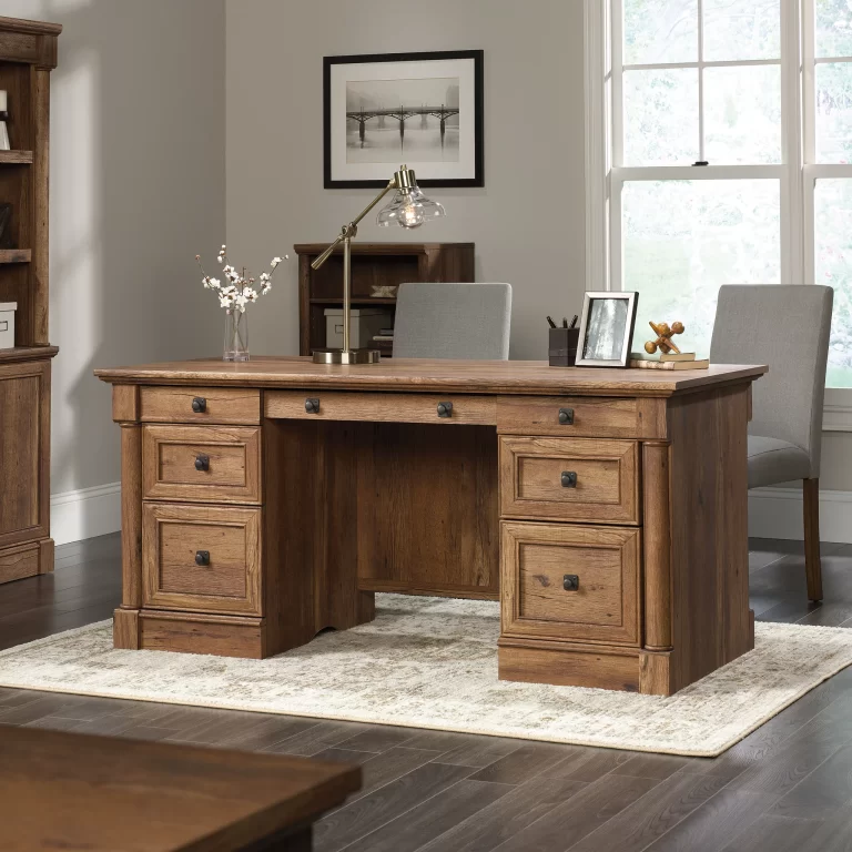 Sauder Palladia Traditional Executive Desk, Vintage Oak Finish
