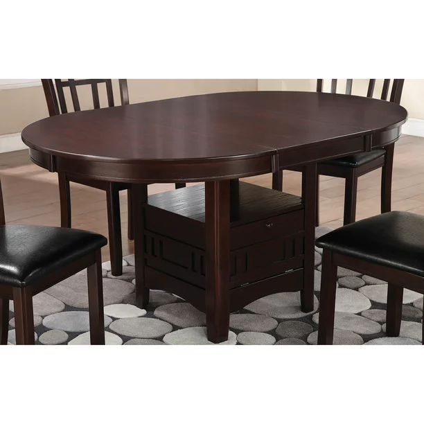 Wooden Dining Table With Storage Compartment, Espresso Brown- Saltoro Sherpi