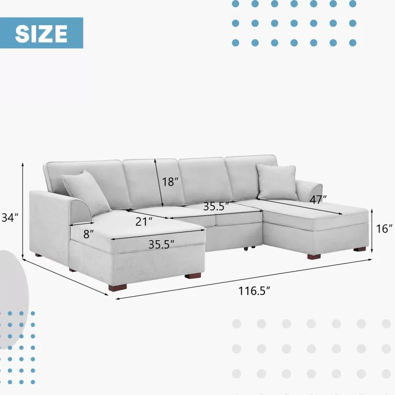 Mellcom U-Shaped Sectional Sofa with Pull-Out Bed, Upholstered Modular Couch with Storage, Gray
