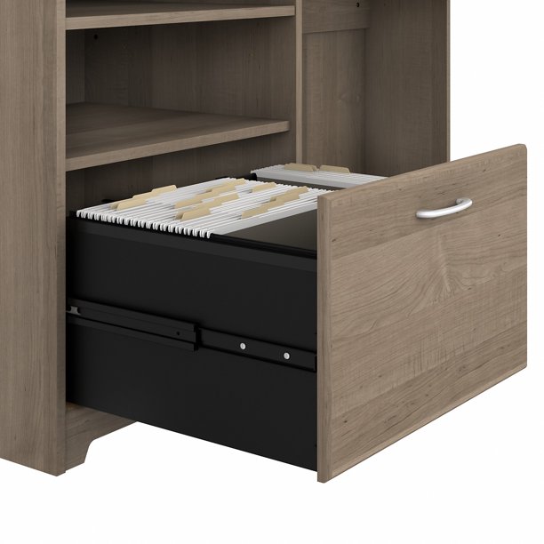Cabot Modern 60 W L Desk with Hutch, includes 1 File Drawer, 1 Box Drawer and Storage in Ash Gray