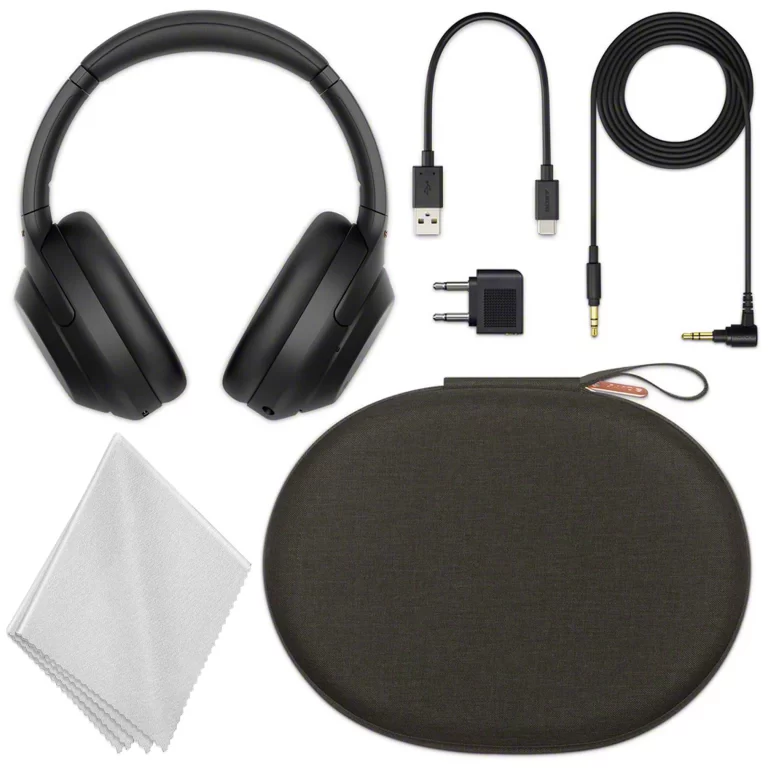 Sony WH-1000XM4 Wireless Noise-Canceling Over-Ear Headphones (Black) – Includes: Connection Cable, USB Type-C Cable, Plug Adapter for In-Flight Use, Compact Carry Case & Microfiber Cleaning Cloth