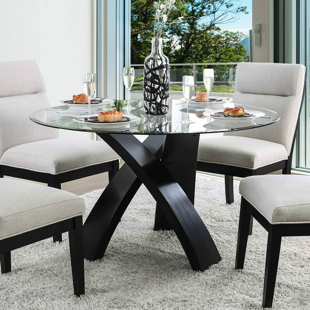 Furniture of America Evans 52″ Contemporary Round Glass Dining Table (Seats up to 4)