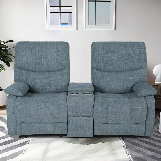 Reclining Sofa, Double Reclining Loveseat with Console, 2 Seater Sofa Home Theater Seating, Fabric Recliner Sofa Couches with Storage and Cup Holders
