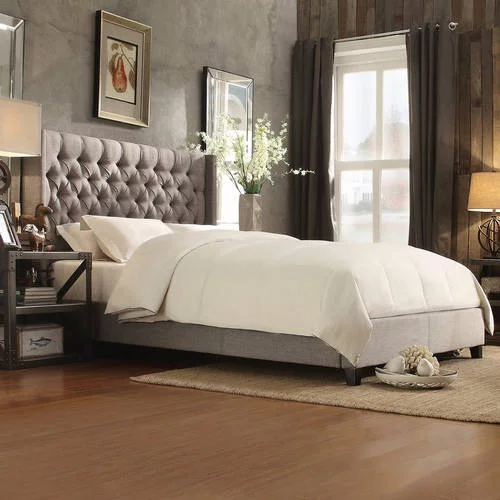 Weston Home Melford Wingback Tufted Linen Full Bed, Light Gray