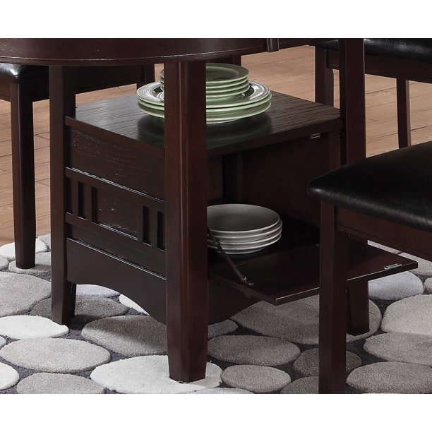 Wooden Dining Table With Storage Compartment, Espresso Brown- Saltoro Sherpi
