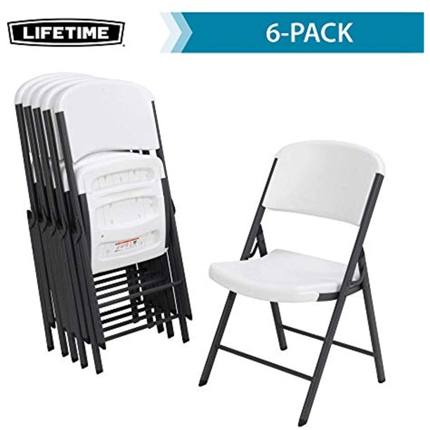 LIFETIME Commercial Grade Folding Chairs, 6 Pack, White Granite