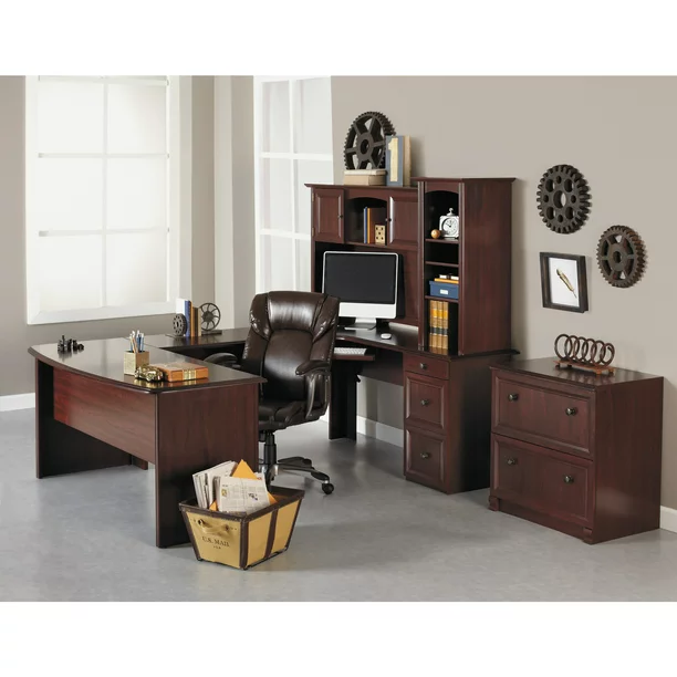 Realspace® Broadstreet 65″W U-Shaped Executive Desk, Cherry