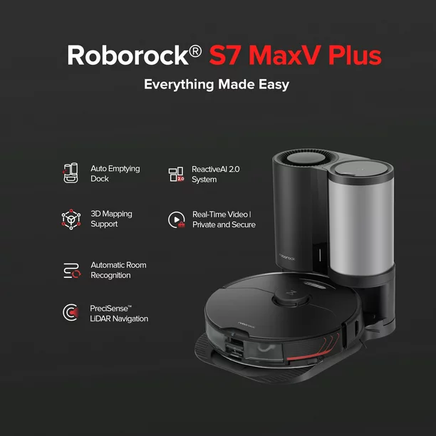 (refurbished) Roborock® S7MaxV Plus Robot Vacuum and Sonic Mop with Auto-Empty Dock, Reactive AI 2.0, and Voice Control