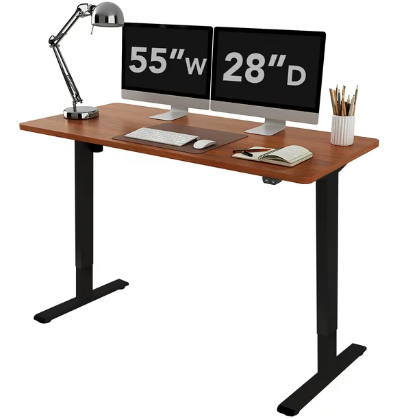 FLEXISPOT 55″ x 28″ Home Office Electric Height Adjustable Standing Desk Black Frame and Mahogany Top