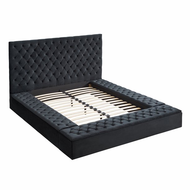 Better Home Products Cosmopolitan Velvet Upholstered Platform Queen Bed in Black