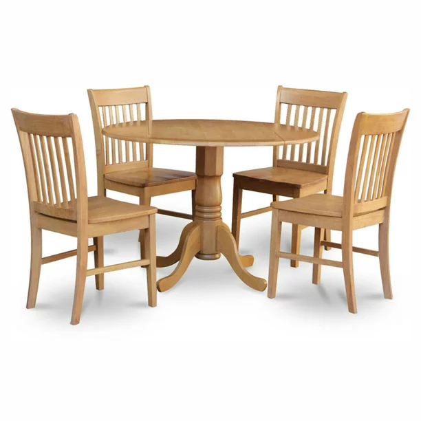 East West Furniture Dublin 5 Piece Drop Leaf Dining Table Set with Norfolk Wooden Seat Chairs, Black