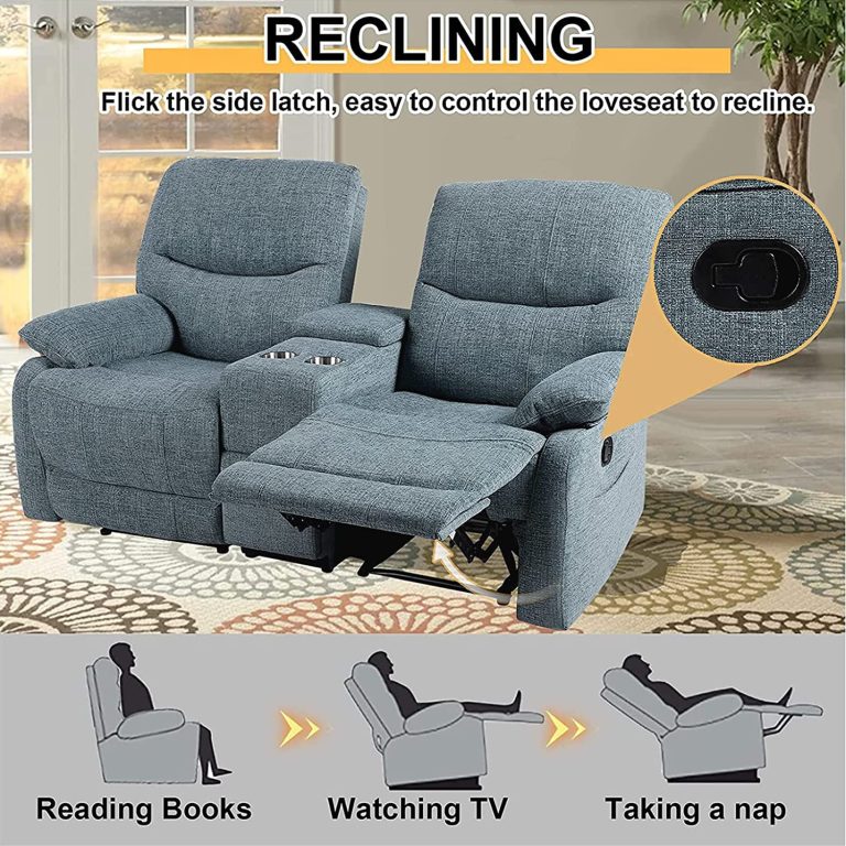 Reclining Sofa, Double Reclining Loveseat with Console, 2 Seater Sofa Home Theater Seating, Fabric Recliner Sofa Couches with Storage and Cup Holders