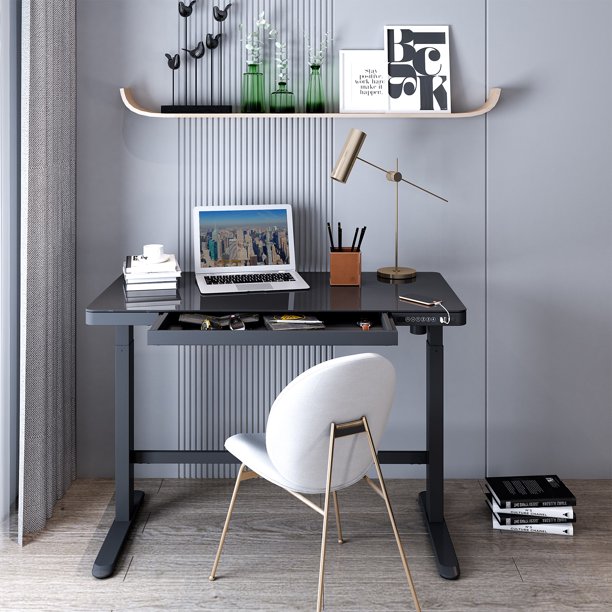 FlexiSpot 48″ W Ergonomic Home Office Height Adjustable Standing Desk Tempered Glass Top, Black