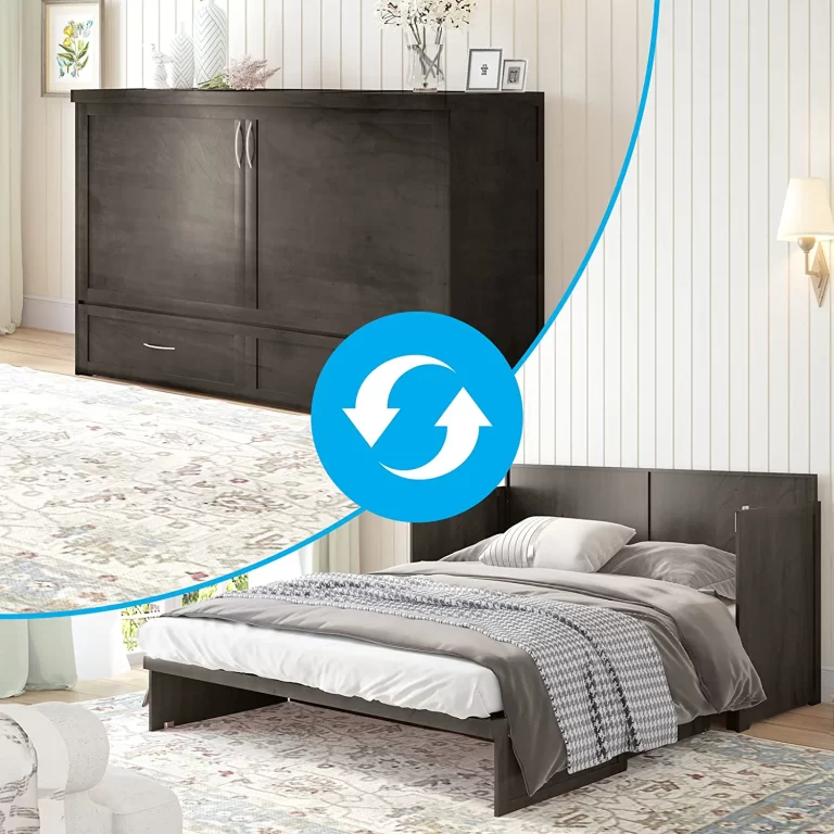 Mjkone Queen Size Cabinet Bed, Murphy Cube Cabinet Chest Bed with USB Charging Station & Folding Foam Mattress for Bedroom,Apartment,Living Room(Grey)