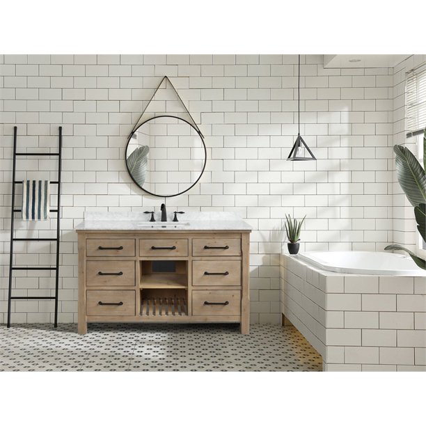 Ari Kitchen & Bath Lauren 55″ Solid Wood Bathroom Vanity in Weathered Fir