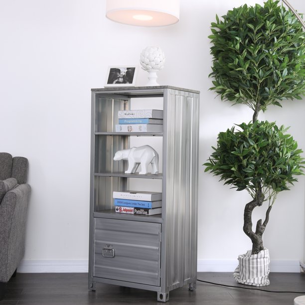 Furniture of America Huffman Industrial Right Pier Shelf, Silver