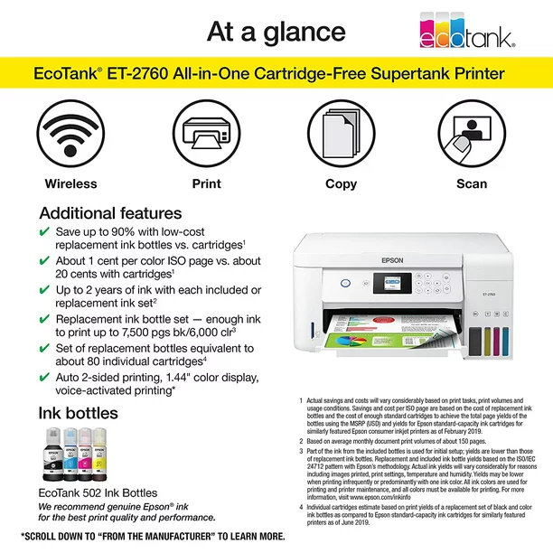 Epson EcoTank ET-2760 Special Edition Wireless Color All-in-One Supertank Printer with Bonus Black Ink