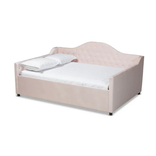 Baxton Studio Perry Light Pink Velvet Button Tufted Full Size Daybed