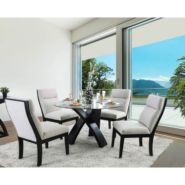 Furniture of America Evans 52″ Contemporary Round Glass Dining Table (Seats up to 4)