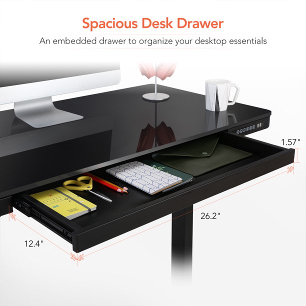 FlexiSpot 48″ W Ergonomic Home Office Height Adjustable Standing Desk Tempered Glass Top, Black