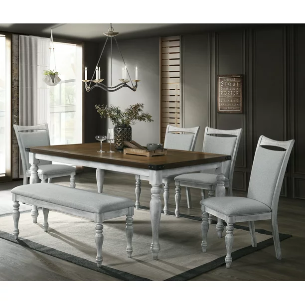 Roundhill Furniture Salines 31” Height 6-Piece Dining Set, Rustic White and Oak