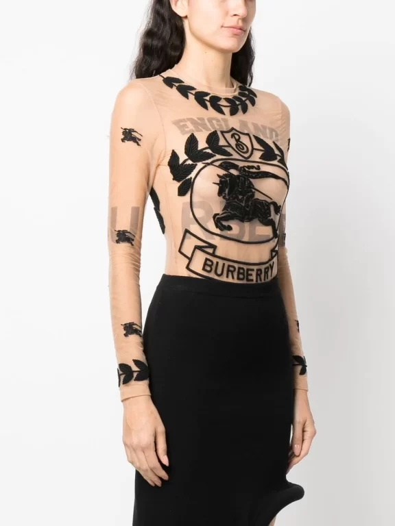 Burberry EKD embroidered stretch tulle bodysuit