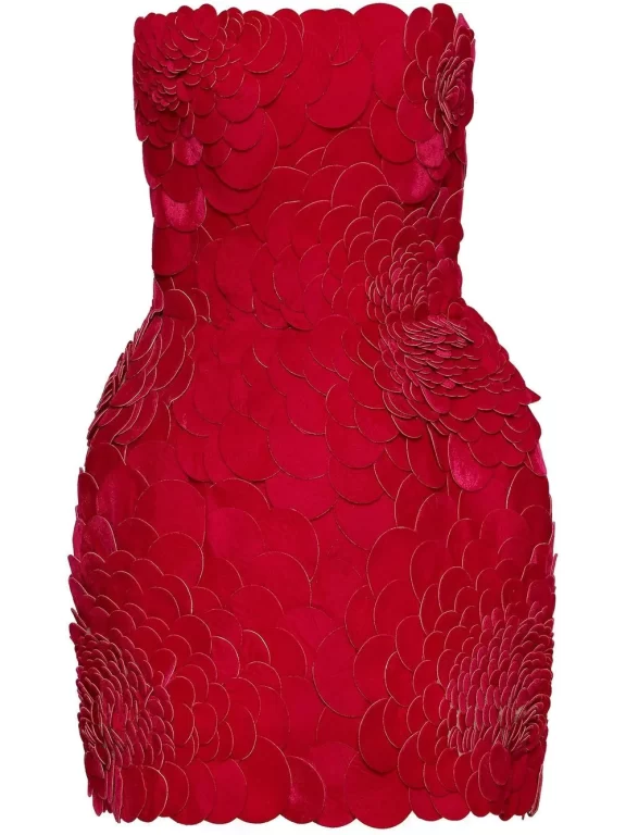 Oscar De la Renta Floral AppliquÃ© Strapless Mini Dress