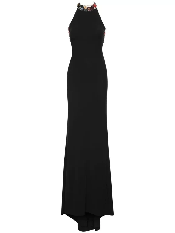 Oscar De La Renta Floral AppliquÃ©d Gown
