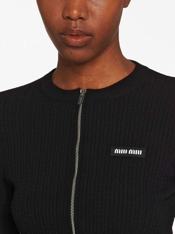 Miu Miu Logo-embroidered Cropped Cardigan