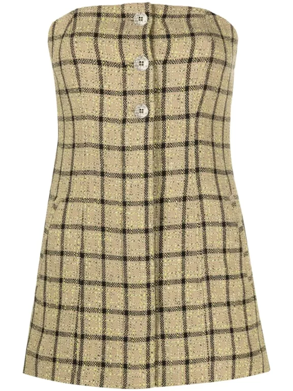 GANNI Checked Organic Cotton-blend Top