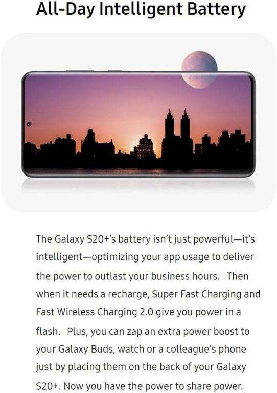 Samsung Galaxy S20+ 5G 128GB Fully Unlocked Smartphone (Renewed)