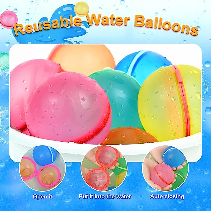 98K Reusable Water Balloons Self Sealing Easy Quick Fill, Silicone Water Balls Summer Fun Outdoor Water Toys Games for Kids Adults Outside Play, Bath Backyard Swimming Pool Party Supplies (6 PCS)