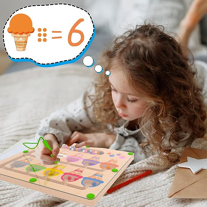 MTYOKILN Magnetic Color & Number Maze – Montessori Wooden Color Matching Learning Counting Puzzle Board – Toddler Fine Motor Skills Toys for Boys Girls 3 4 5 Years Old