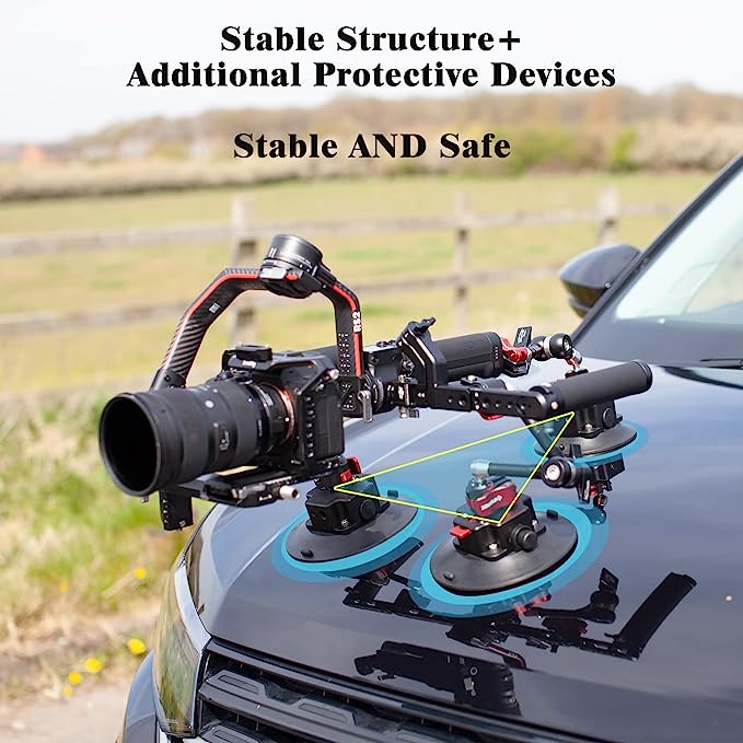 IFOOTAGE Professional Car Suction Cup,4 Metal Suction Cup Heavy Duty,Camera/Fluid Head Holder,Use on Winshield,Vehicle,Wall,Boats,for Camera,Shooting,Use Inside & Outside The Car