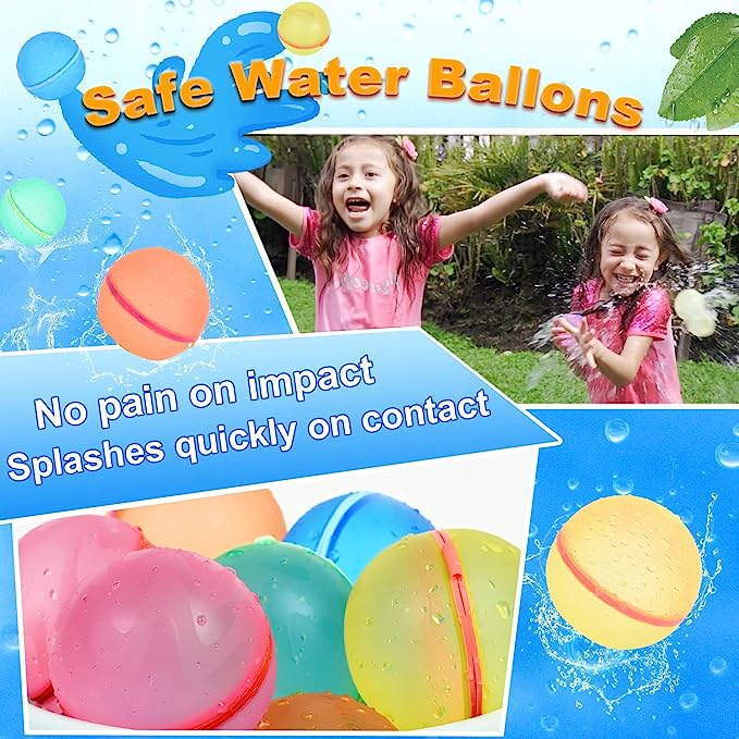 98K Reusable Water Balloons Self Sealing Easy Quick Fill, Silicone Water Balls Summer Fun Outdoor Water Toys Games for Kids Adults Outside Play, Bath Backyard Swimming Pool Party Supplies (6 PCS)