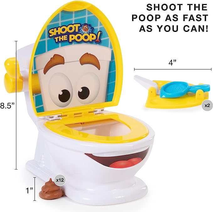 The Original Shoot The Poop – Funny Family Game – Fast and Frenzied Flushing Poop Game with Fun Sounds for Kids – Includes Talking Toilet Bowl, Dexterity Launchers, 12 Soft Plastic Toy Poops