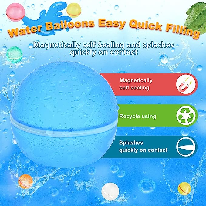 98K Reusable Water Balloons Self Sealing Easy Quick Fill, Silicone Water Balls Summer Fun Outdoor Water Toys Games for Kids Adults Outside Play, Bath Backyard Swimming Pool Party Supplies (6 PCS)