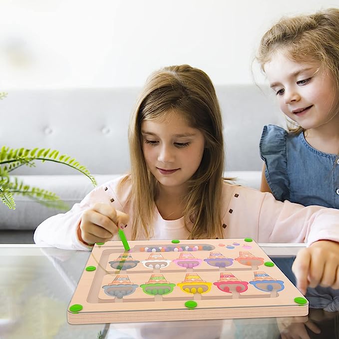 MTYOKILN Magnetic Color & Number Maze – Montessori Wooden Color Matching Learning Counting Puzzle Board – Toddler Fine Motor Skills Toys for Boys Girls 3 4 5 Years Old