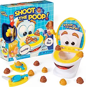 The Original Shoot The Poop – Funny Family Game – Fast and Frenzied Flushing Poop Game with Fun Sounds for Kids – Includes Talking Toilet Bowl, Dexterity Launchers, 12 Soft Plastic Toy Poops