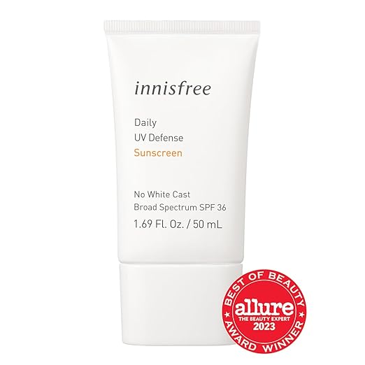 Innisfree Daily UV Defense Broad Spectrum SPF 36 invisible sunscreen: Hydrating, Soothing, No white-cast, TSA Friendly