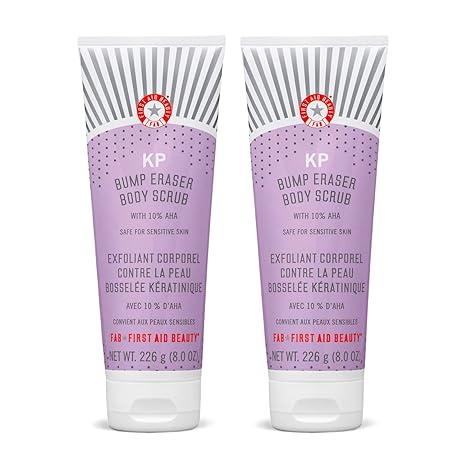 First Aid Beauty KP Bump Eraser Body Scrub Exfoliant for Keratosis Pilaris with 10% AHA â€“ 2 8oz Tubes, 16 oz Total