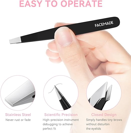 FACEMADE 4 Pack Tweezers Set – Professional Stainless Steel for Men and Women, Precision Eyebrow Facial Hair, Chin, Ingrown Hair Removal (Black) (T4)